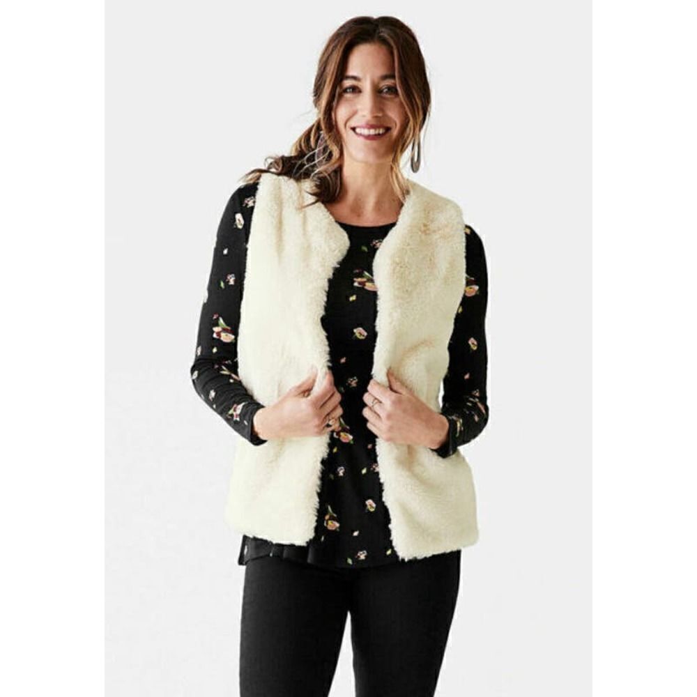 Matilda Jane Snow Way Ivory Faux Fur Vest Reversible Women's XS EUC
